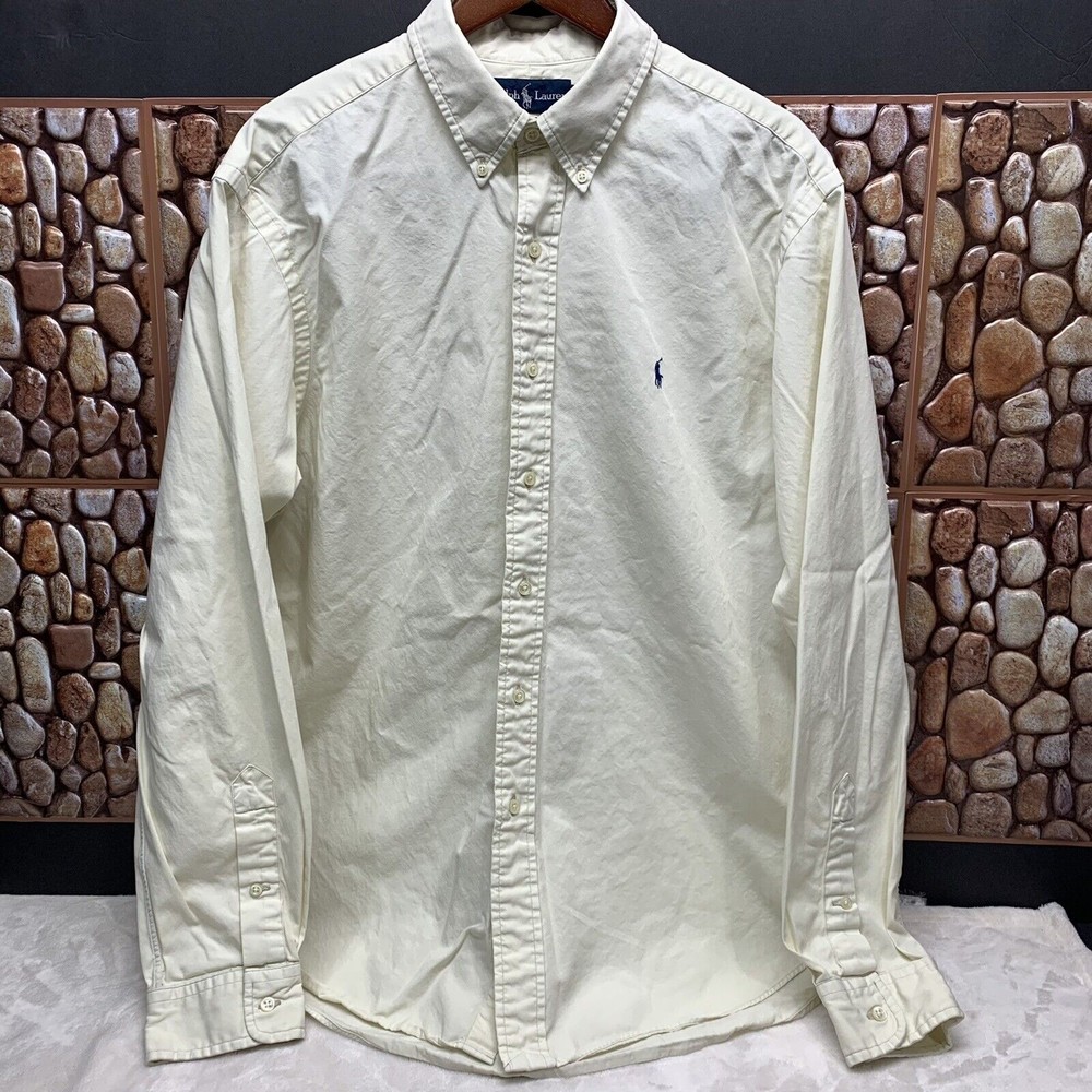 RALPH LAUREN CLASSIC FIT MEN'S IVORY BUTTON UP LONG SLEEVE SHIRT SIZE XL
